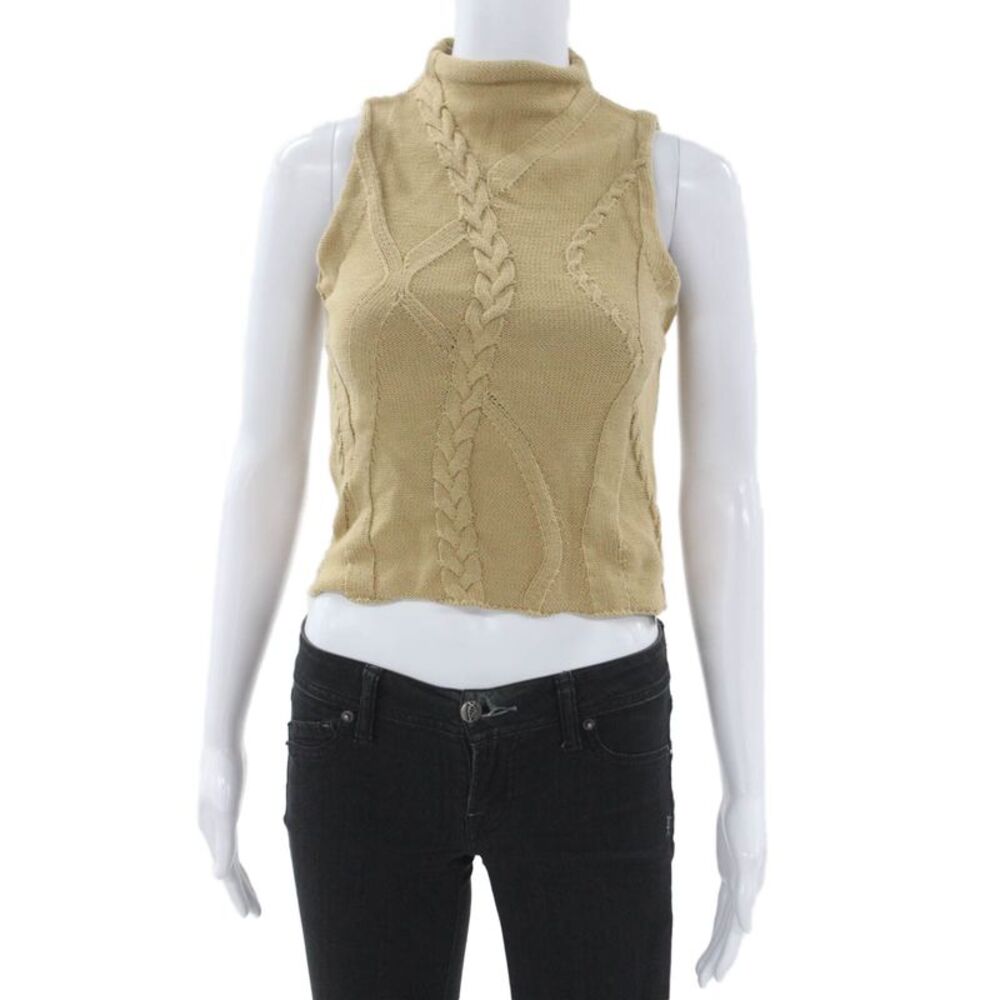 Rowing Blazers Women Cropped Tank Mock Neck Cotton Sleeveless Beige Size XS